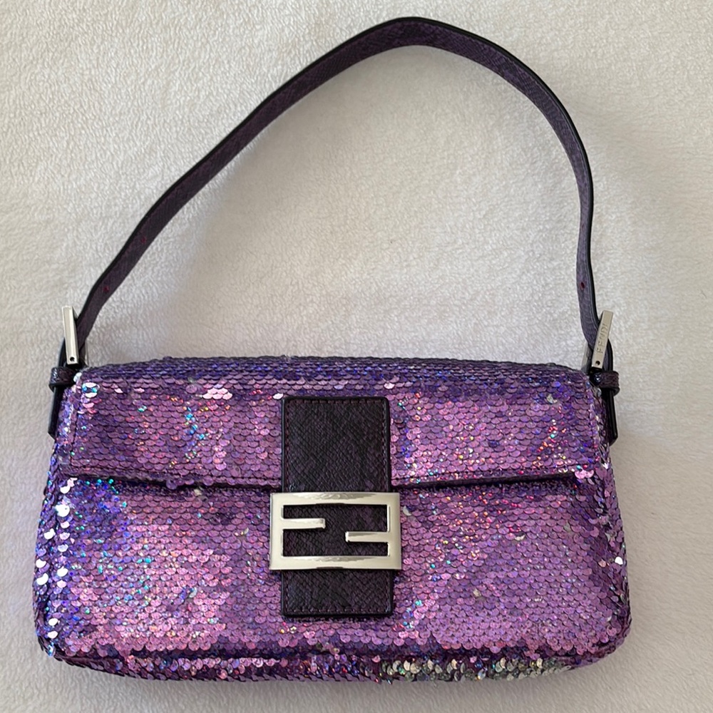 Purple Sequin Shoulder Bag Baguette